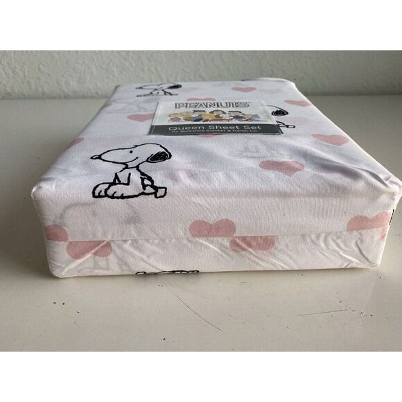 4 Pc Peanuts Snoopy Pink Hearts Valentines Day QUEEN Size Sheet Set Soft NEW - Picture 11 of 11